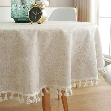 

Solid Color Tassel Tablecloth - Cotton Linen Round Table Cover Kitchen Dining Room Restaurant Party Decoration (Round - 60 Linen)