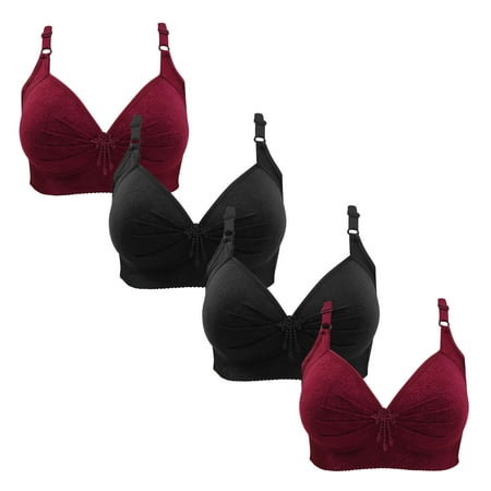 Gnurob 4 Pieces Lace Bralettes for Women No Underwire Bras Push Up Brassiere Comfort Padded T Shirt Bra Plus Size Wirefree Bralette Sports Everyday Wear Clearance Saving A03-Wine Small