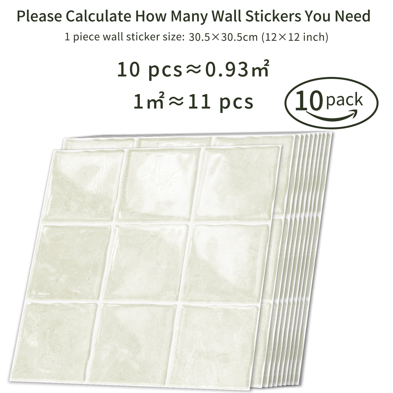 DEWOO Peel and Stick Tile Backsplash, 12”×12”Stick on Backsplash for Kitchen, Self Adhesive Tile Stickers for Kitchen Backsplash and Bathroom(10 Sheets)