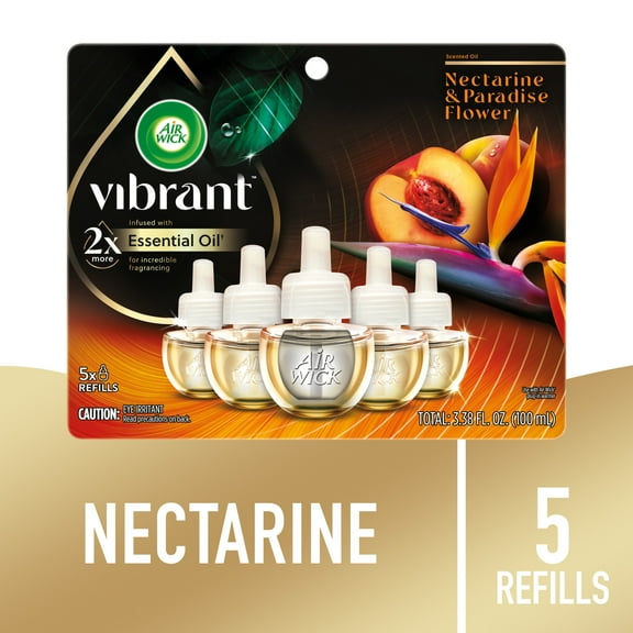 Air Wick Vibrant Plug-In Scented Oil Air Freshener Warmer Refills, Nectarine and Paradise Flower, 5 Count