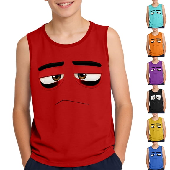 SGFCWSX Boys Summer Tank Tops Crew Neck Print Casual Relaxed Fit Sleeveless Outdoor Daily Wear Tops for Kids Red Size 8 Years