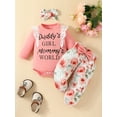 thumbnail image 4 of Baby Girls Clothes Fall/Winter Daddy's Girl Newborn Outfits 3M 6M 9M 12M 18M Long Sleeve Lace Ruffle Romper Pants Headband Set, 4 of 10