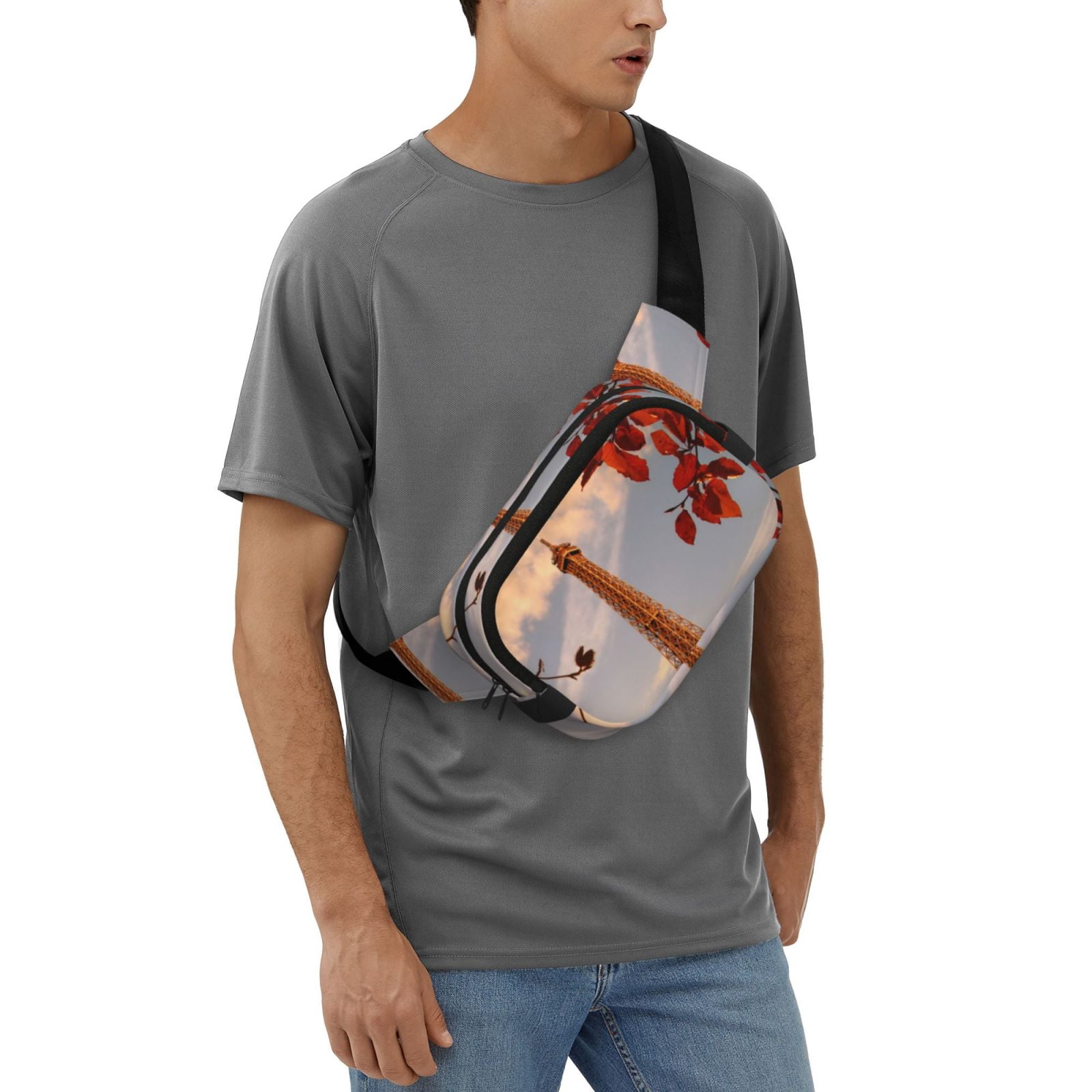 Picia Eiffel Tower Print Square Double-Layer Waist Bag Mini Adjustable Waist Belt Bag Exercise Running Travel Hiking