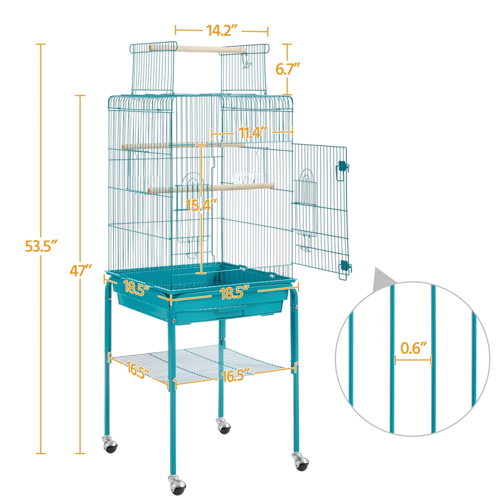Renwick 47" Play Top Bird Cage with Rolling Stand, Teal Blue