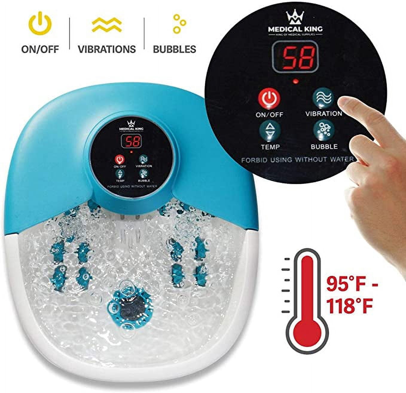 Foot Spa Massager with 14 Rollers in Foot Shape and Heat - 5 in 1 Foot Bath Massager Includes Adjustable Heating, Bubbles, Vibration, Pumice Stone, Mini Massage Points - for Stress Relief - MedicalKin