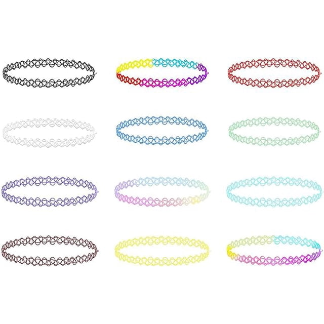 Conjunto de cadena de gargantilla, collares de liga de moda, joyería de moda, bisutería para niñas, niños, mujeres, hecho de caucho elástico/plástico, 12 piezas
