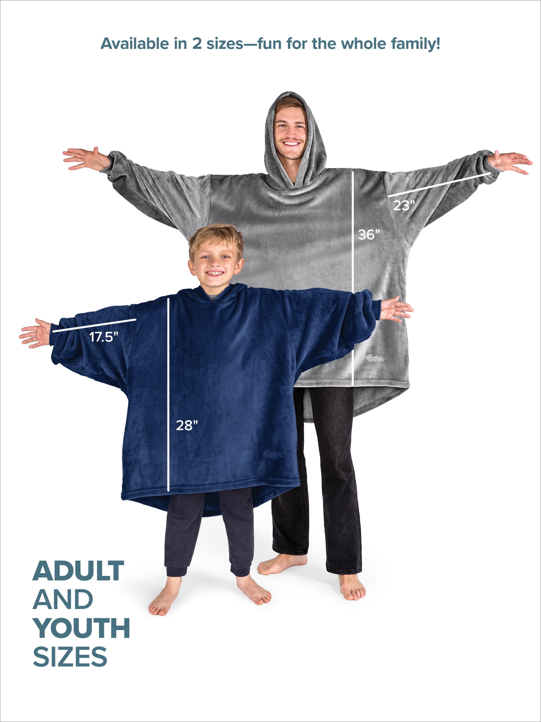 Bare Homey Kids Size Microplush Wearable Blanket - Side Pockets - Warm - Velvety Soft, Dark Blue
