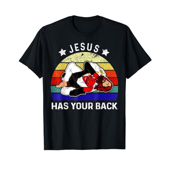 Brazilian Jiu Jitsu Shirt Jesus Shirt Jesus Has Your Back Black T-Shirt Crew Neck Tee