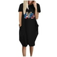 thumbnail image 2 of Jophufed 4th of July Dress for Women Summer Fashion Independence Day Flag Print Casual Short Sleeve With Pocket Round Neck Loose Dress, 2 of 5