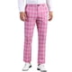 thumbnail image 1 of Pantalones de traje de hombre de corte regular con estampado a cuadros, frente plano y cintura elástica clásica 30 Rosa oscuro, 1 of 7