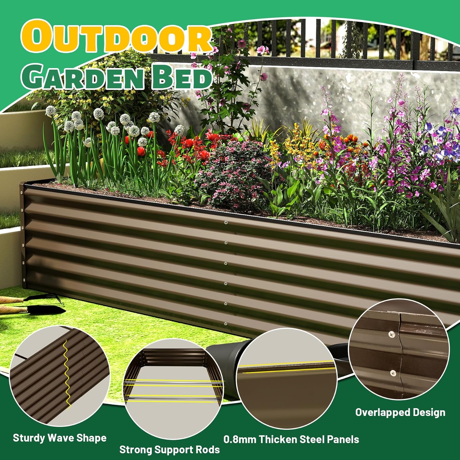 Galvanized Raised Garden Bed, Outdoor Planter Garden Boxes Large Metal Planter Box for Gardening Vegetables Fruits Flowers, Brown 6x3x1.5Ft