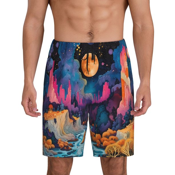 Fotbe Fantasy Cosmic Landscape Pantalones Cortos de Pijama para Hombre, Ropa de Dormir, Pantalones de Pijama Cortos para Hombre-Small