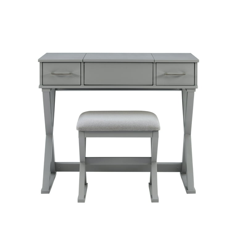 Linon Alexis 2 Piece Vanity Set and Stool Gray Walmart