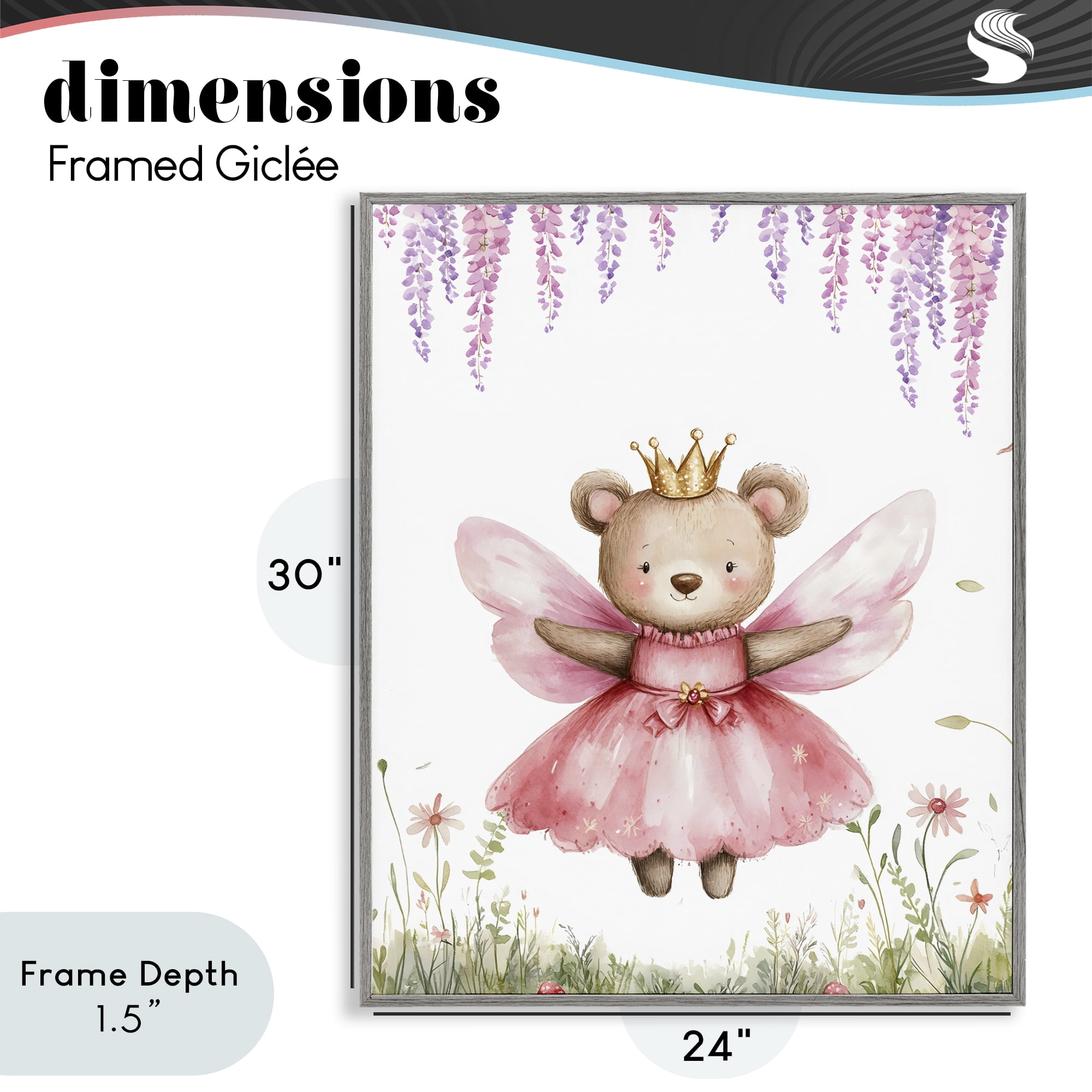Stupell Industries Woodland Bear Forest Fairy Gray Framed Giclee Art, design by LSR Design Studio