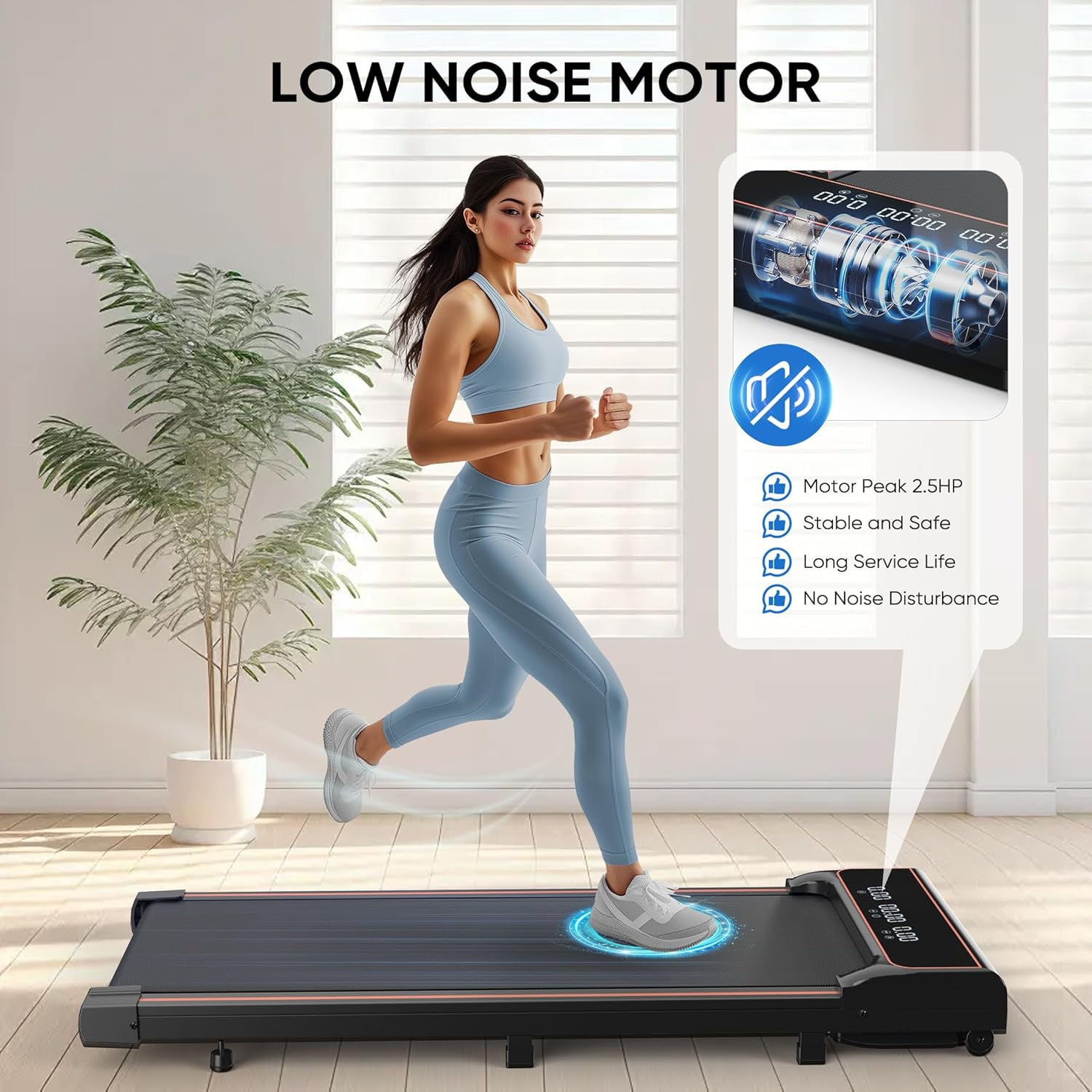 Walking Pad Treadmill 2.5Hp, Ultra-Quiet with Remote Control-Under Desk Treadmill 2 in 1 Walking and Jogging with Remote Control  Display(Black
