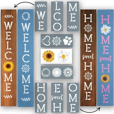 Large Stencils for Painting on Wood Reusable, Welcome Stencil, Daisy Sunflower Stencil and Other Wood Stencils