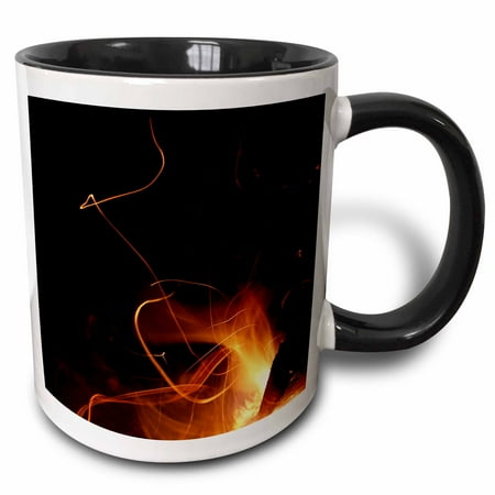 Close up photograph of flames from a fire in an outdoor fireplace. 15oz Two-Tone Black Mug mug-304349-9