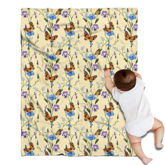 Butterfly Flower Plant Pattern Blanket,Comfortable Soft Flannel Throw Blanket,All Season,Warm Lightweight Blankets for Sofa Bed Couch Living Room Chair,30"x40"