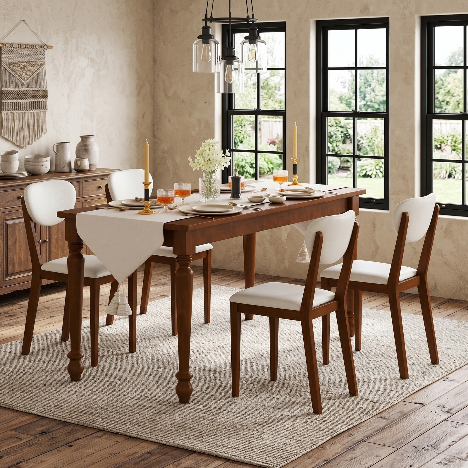 Furnibear Sherpa Dining Chairs Set of 4, Upholstered Faux Fleece Accent Side Chairs with Solid Rubber Wood Legs, Ergonomic Tilt Backrest Kitchen Dining, White Walnut