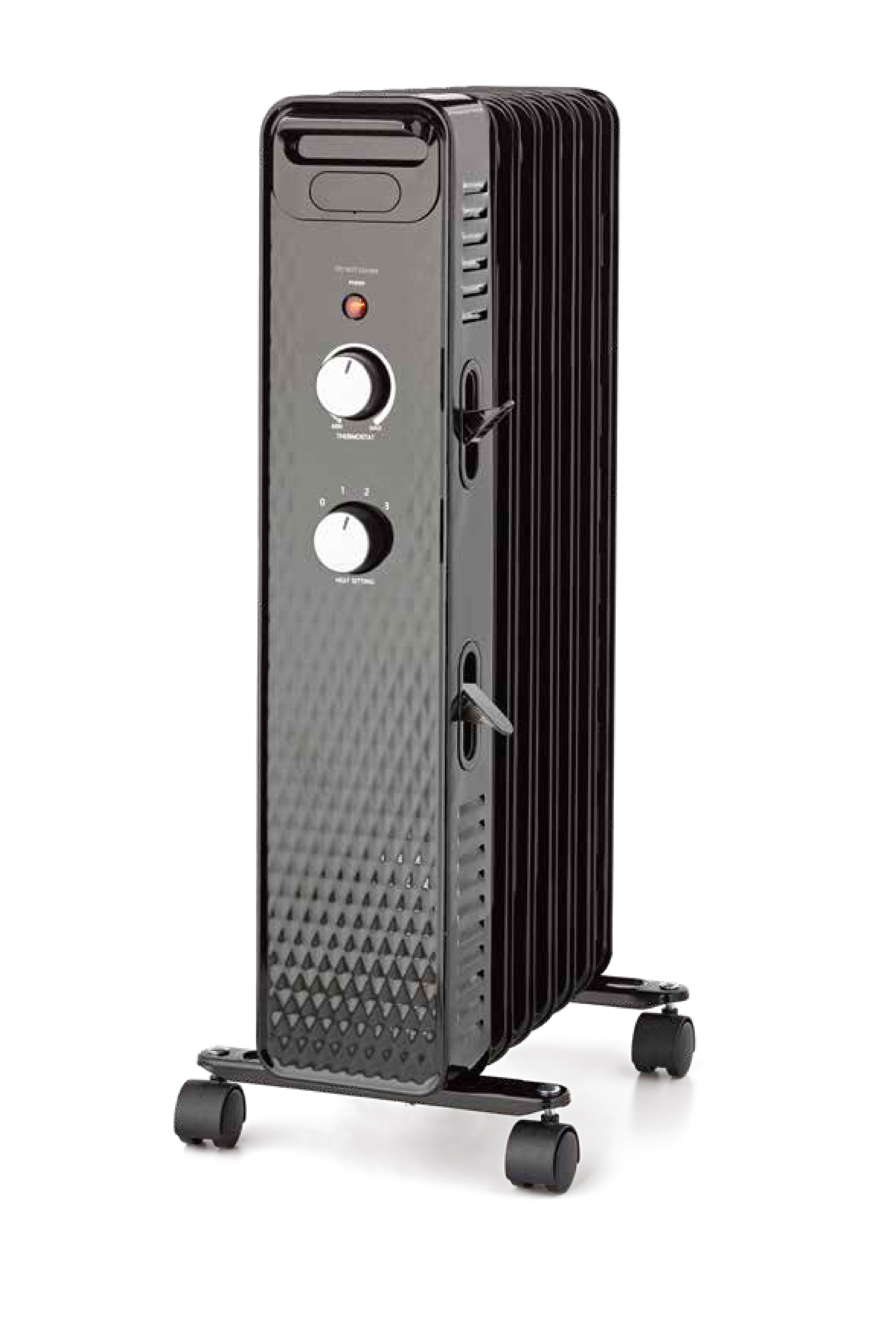 Black Daewoo 1000W Portable Floor Oil Filled Radiator Heater with Thermostat & Timer 