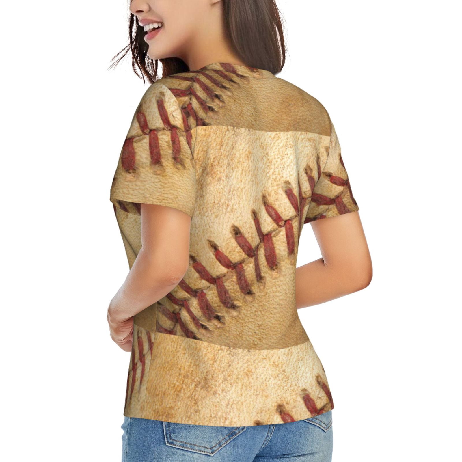 Vsdgher Vintage Baseball Women Shirts V Neck Short Sleeve Tops T-Shirt Basic Tees, S to 3XL