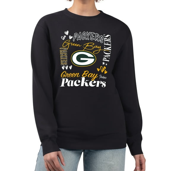 Women's G-III 4Her by Carl Banks Black Green Bay Packers Collage Graphic Fleece Pullover Sweatshirt