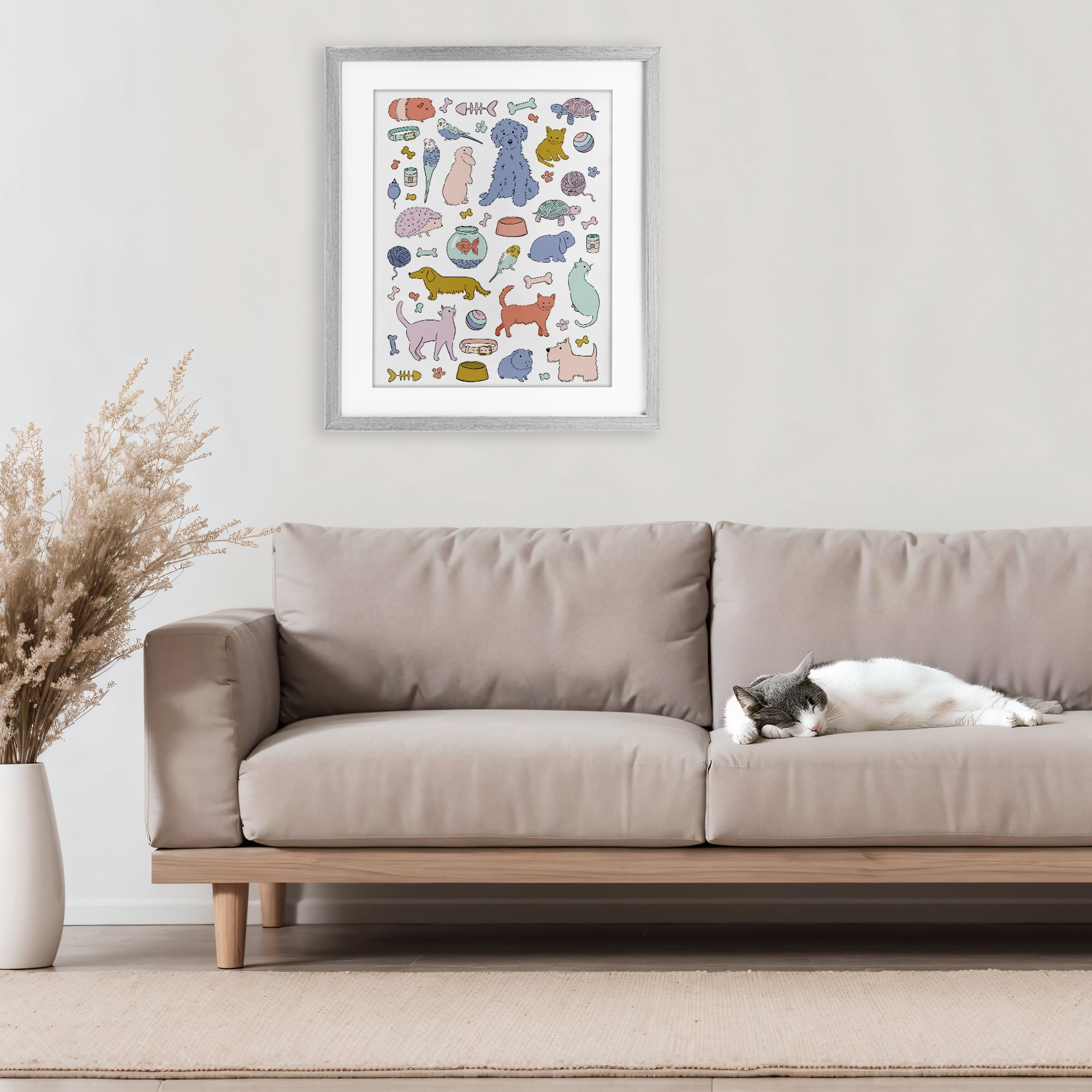 Stupell Industries Pet Shop Menagerie Gray Framed Print Under Glass, design by Bethany Sandoval