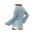 thumbnail image 6 of Qmyliery Women Trendy Hollow-Out Tops, Crochet Solid Color Crew Neck Long Sleeve Knitted Tops with Flare Cuffs for Ladies, S/M/L/XL, 6 of 9