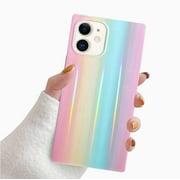 Compatible with iPhone 13 Case 6.1 inch 2021 Square Case Shockproof Cover for Women Girls Bumper Soft Silicone holographic laser