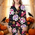 thumbnail image 2 of Afdoent Girls Pajamas Set Halloween Skeleton Print Sleepwear Long Sleeve Jammies Button-Down Nightwear Loungewear Comfortable For Kids Holiday 13-14 Years, 2 of 5