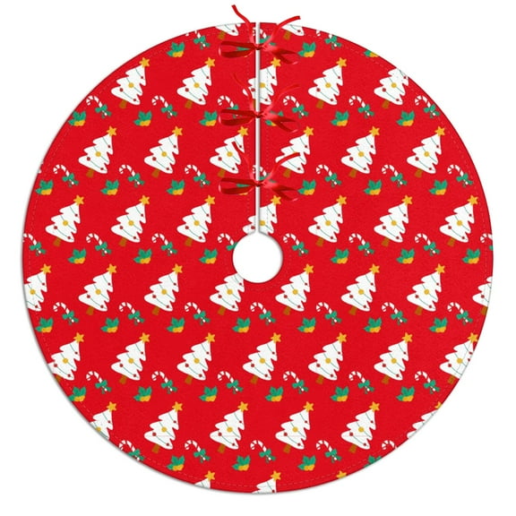 30 Inch Christmas Tree Skirt – Velvet Plush Tree Mat, Soft Thickened Polyester with Red Ties, Single-Sided Printing, Available in 30in/36in/48in, Perfect for Holiday Xmas Tree Decoration