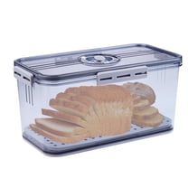 JUNLIN Airtight Bread Box with Lid ,Time Recording, Kitchen Countertop Storage Container,Store Bread, Toast, Donut and fruits,Gray