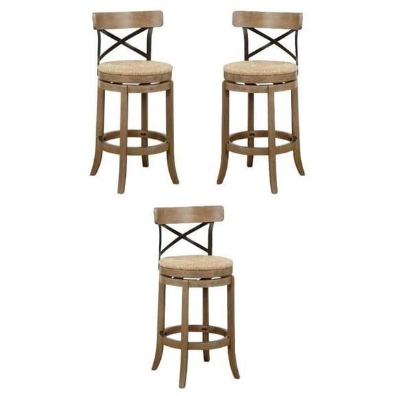 Home Square 29" Myrtle Swivel Bar Stool in Wheat Wire-Brush - Set of 3