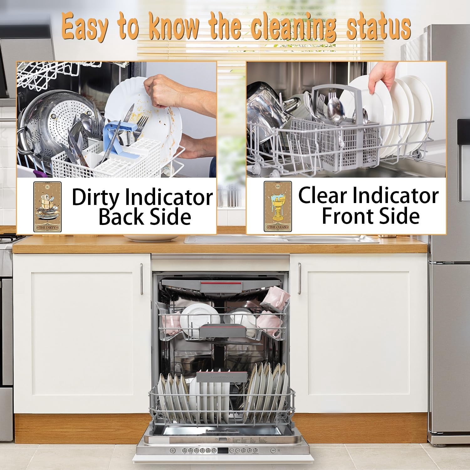 Dishwasher Magnet Clean Dirty Sign - Tarot Cards Dish Washer Magnet Gothic Double Sided Clean Dirty Magnets for Dishwasher Magnetic Flip Indicator for Home Kitchen Refrigerator Decor