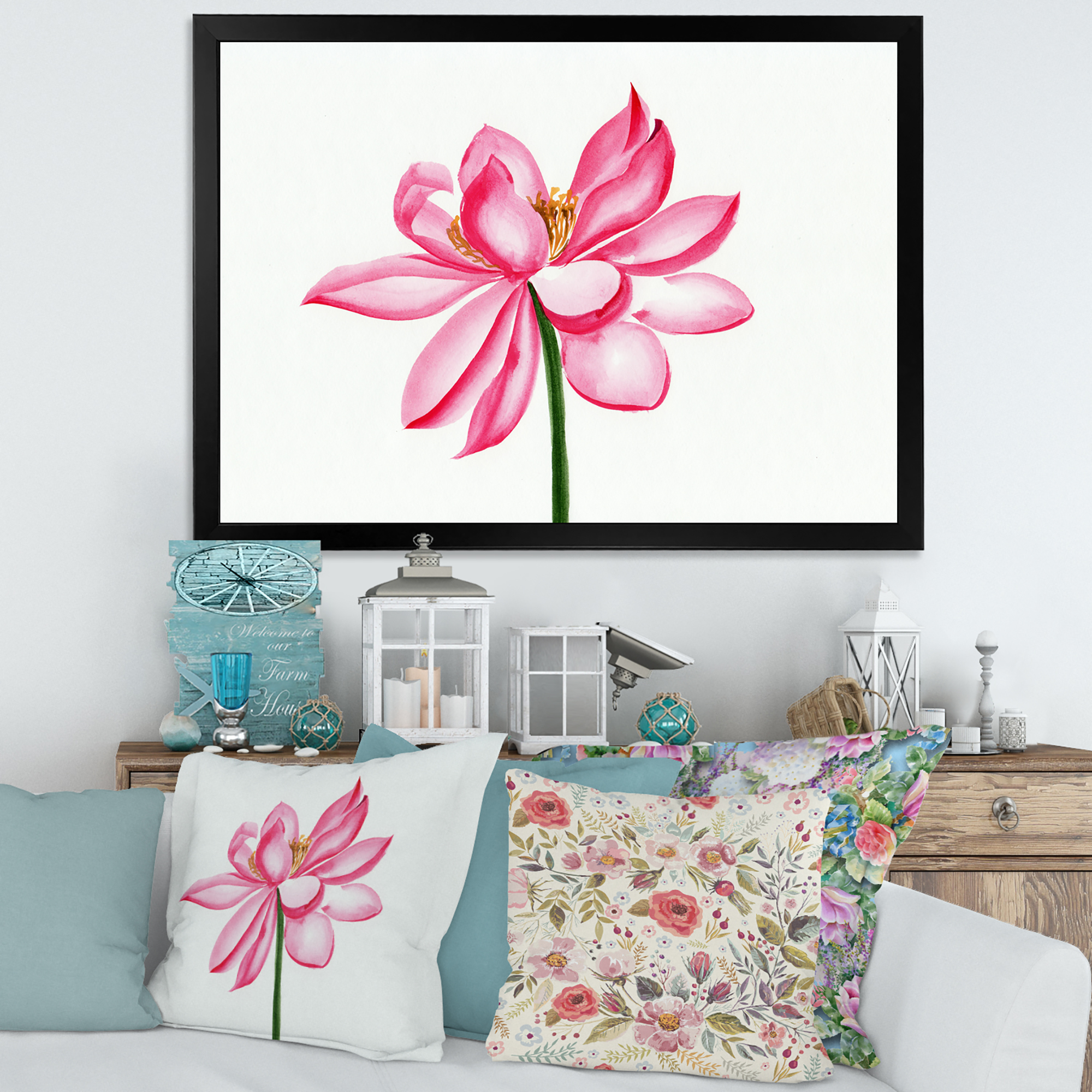 Designart 'Ancient Detail of A Pink Lotus' Traditional Framed Art Print