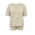 thumbnail image 7 of Lounge Shorts Set Womens Summer Two Piece Outfits Knit Loungewear Loose Casual Sweater Tops Shorts Beige, S, 7 of 7