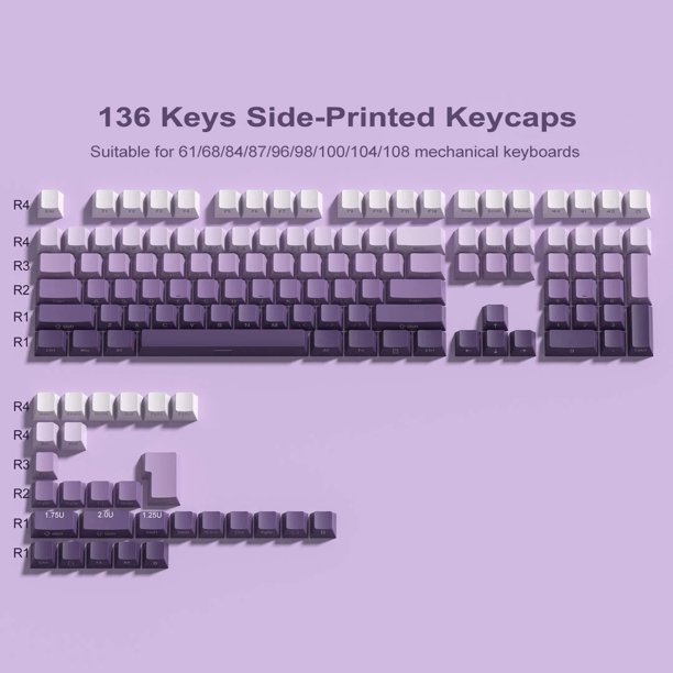 Teclas con estampado lateral azul degradado, teclas PBT de doble disparo con perfil Cherry, 136 teclas para teclado de jugador Cherry Gateron MX