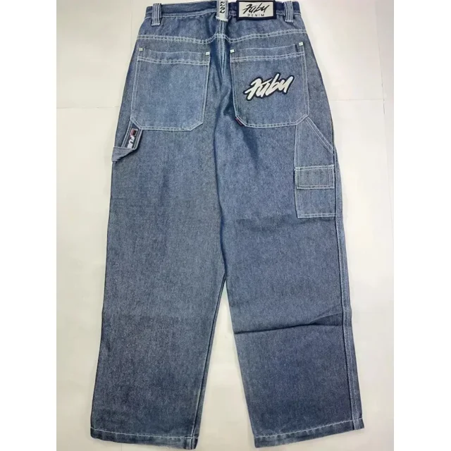 Womens Polyester Printed Oversized Baggy Wide Leg High Waist Full Length Jeans