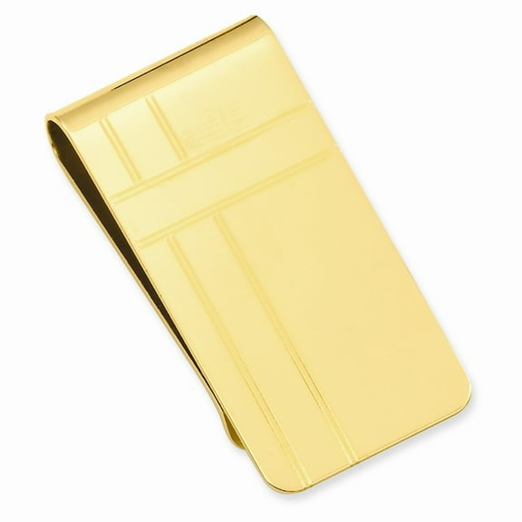 Gold-Flashed Criss Cross Pattern Engravable Money Clip - .2 Grams - Measures 51x26mm Wide