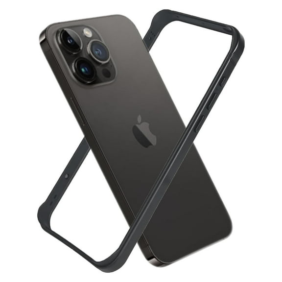 Dteck for iPhone 15 Pro Metal Bumper Case, Shockproof Metal Frame Armor with Soft Inner Bumper Frame Slim No Back Excellent Heat Dissipation Wireless Charging Raised Edge Protection,Black