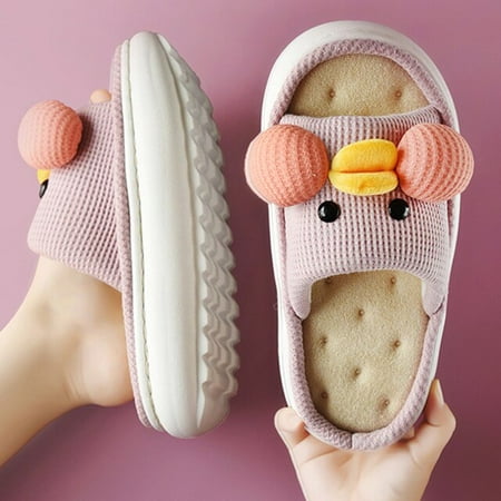

CoCopeanut New Quiet Cotton Linen Women Slippers Thick Bottom Indoor Couple Home Non-slip Spring Autumn Cute Duck 2022 Home Woman Shoes