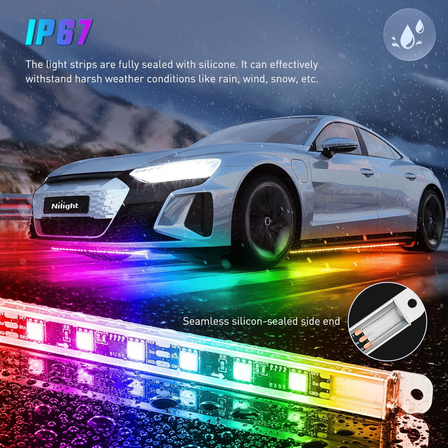 Nilight 8Pcs Aluminum Underglow Neon Accent Strip Lights 396 LEDs Dream Color Door Assist Multi Modes Sound Active Function Music with APP, Remote Control Underbody Light for Car Truck RV