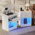 thumbnail image 3 of Auromie Set of 2 Nightstand with Charging Station and LED Lights, Bedside Table with Hidden Compartment for Valuables Storage, Concealment Furniture with Lock Cabinet and Power Outlets… (Whie- 2pcs), 3 of 8