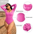 thumbnail image 5 of OQQ Women's 1 Piece Bodysuits Ribbed One Piece Square Neck Long Sleeve Bodysuits, 5 of 7