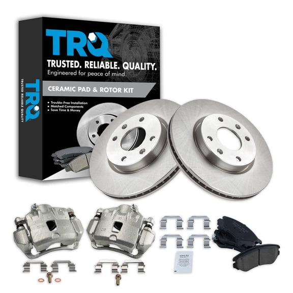 TRQ Front Brake Pad & Rotor Kit Brake Caliper Brake Pads Brake Rotor Ceramic Vented Fits Select 2006 Kia Optima