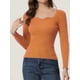 thumbnail image 2 of Suéter con Cuello en Forma de Corazón para Mujer Suéter de Manga Larga con Corte Entallado Jersay para Mujer naranja XS, 2 of 6