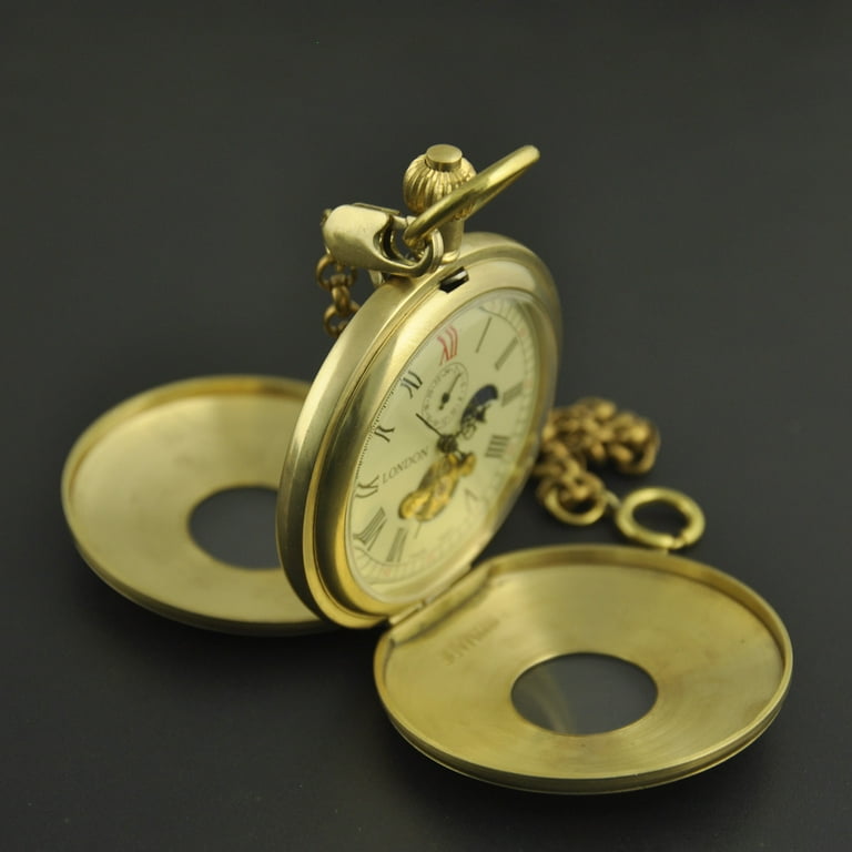 Vigoroso Luxury Hand Winding Double Hunter Classic Tourbillon Mechanical Pocket Watch Adult Unisex Size One size Gold