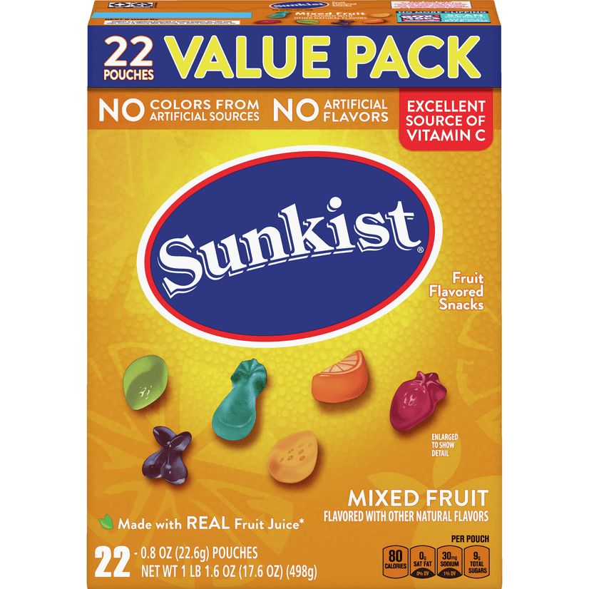 Sunkist Mixed Fruit Flavored Snacks, Gluten Free, 22 ct, 17.6 oz