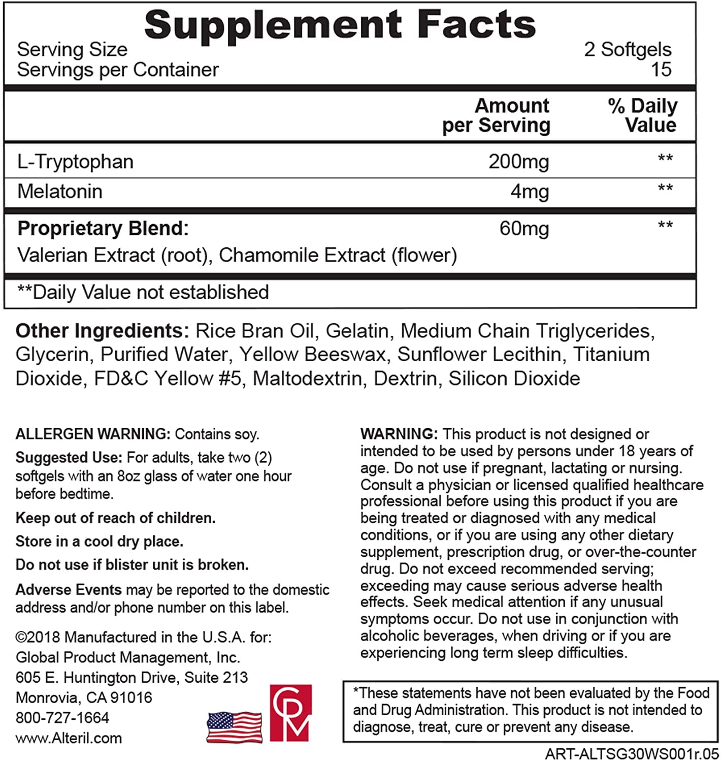 Alteril Natural Sleep Aid Liquid Softgels, 30 ea