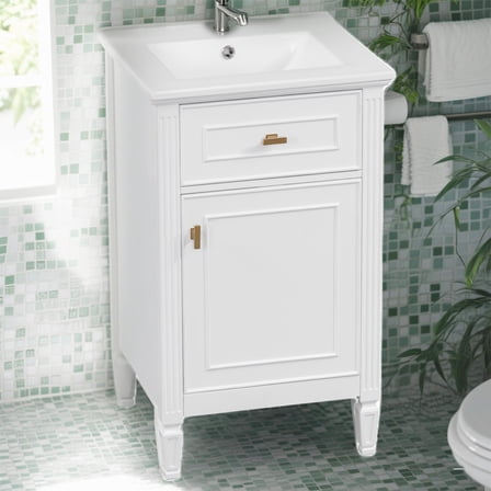 YIYADO Small bathroom integrated basin, bathroom cabinet washbasin with adjustable shelf, washbasin cabinet combination, bathroom washbasin, White